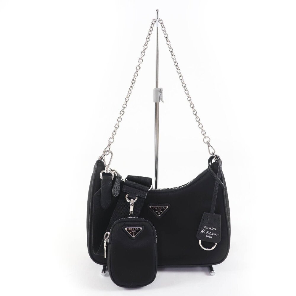 PRADA Re Edition Triangle Clutch Handbag Shoulder Bag Black
